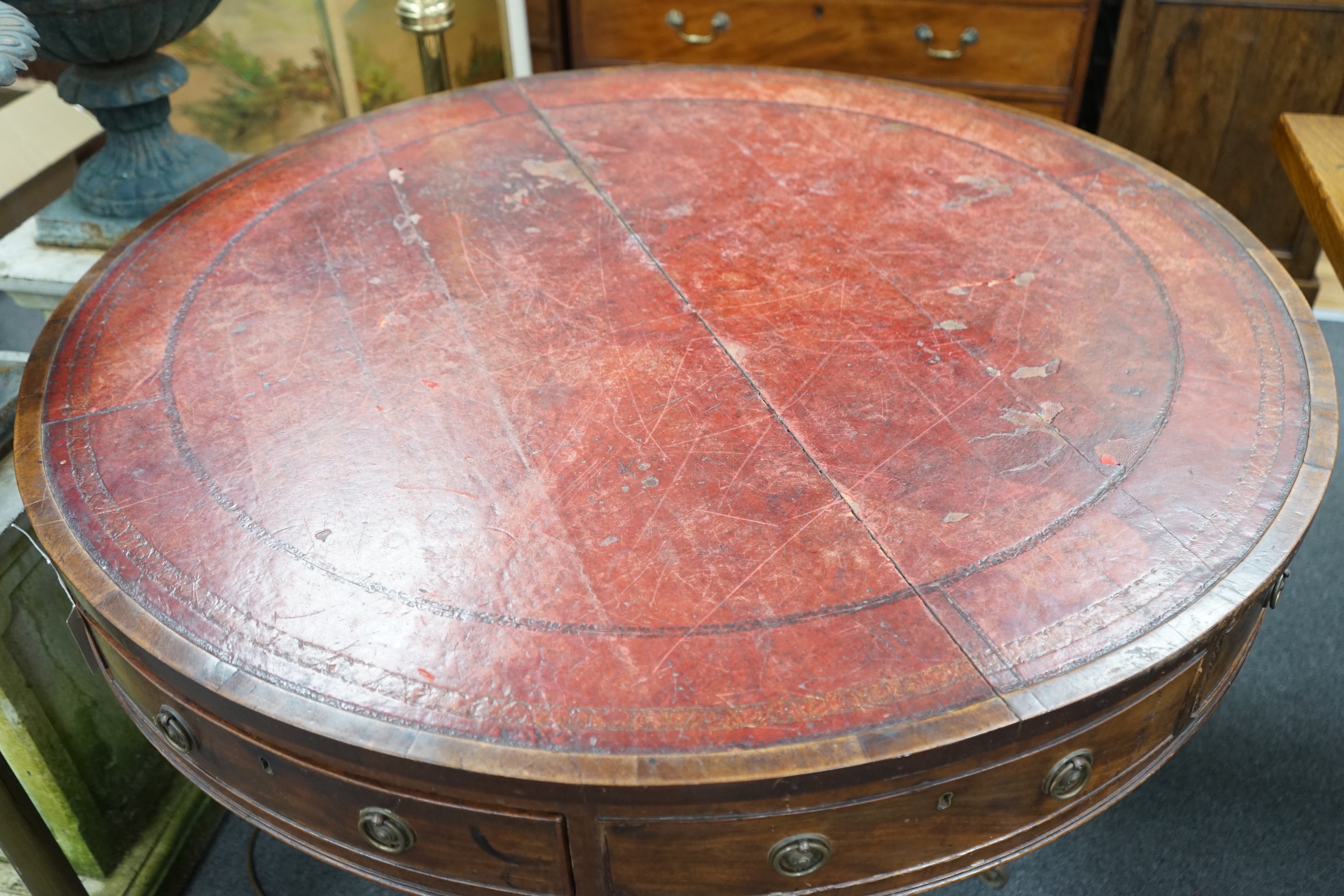 A Regency mahogany drum table, diameter 114cm, height 76cm